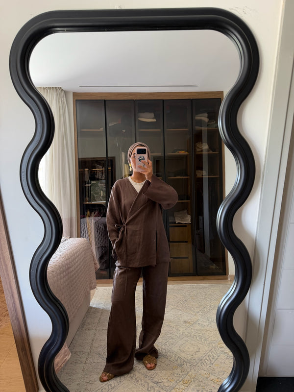 Linen Wrap top in Brown