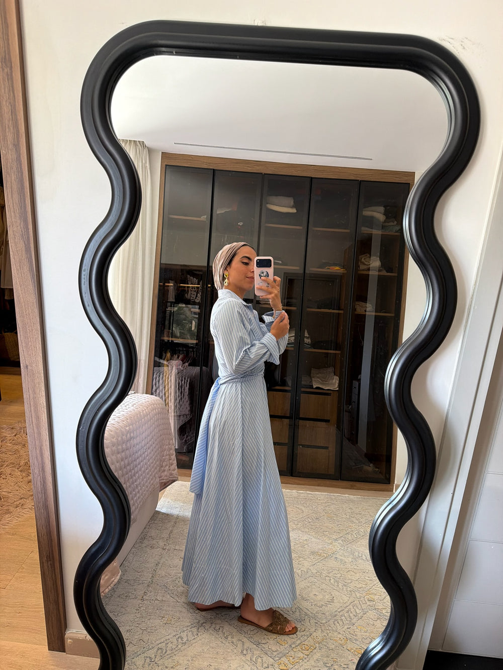 Striped Oxford Wrap Dress in Light Blue