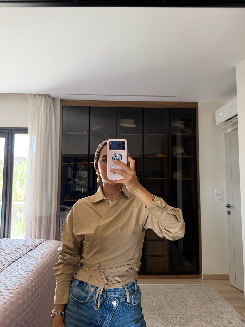 Tied-to-You Cropped Shirt in Camel