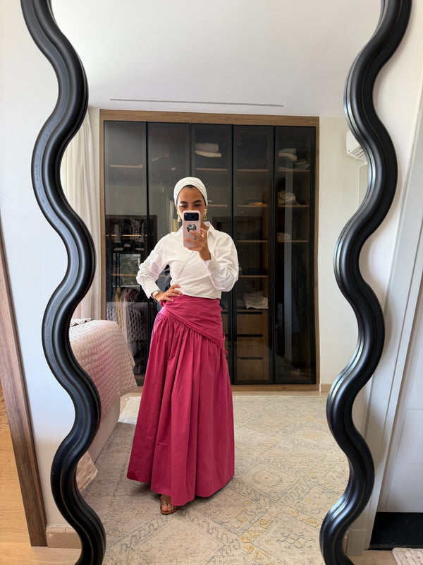 Midi Skirt With Scarf in Magenta