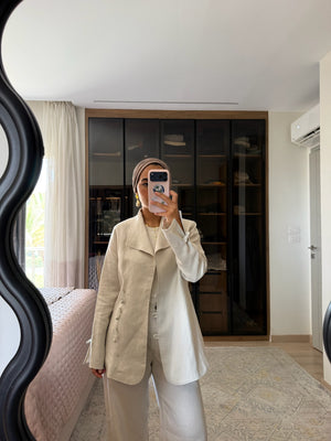 Mandarin Linen Blazer in Beige