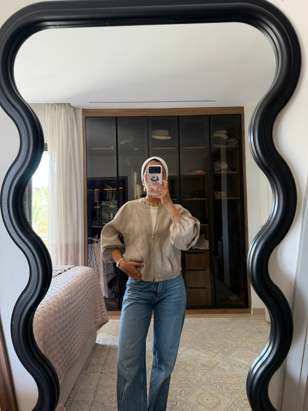 Linen Bomber Jacket in Beige