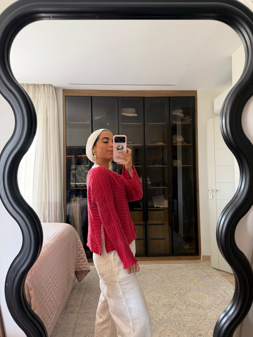 Boat Neck Crochet Top in Red