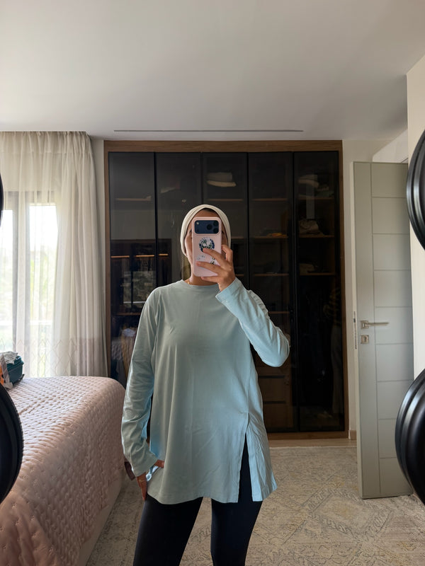 Easy To Do It Long Sleeve Tee in Light Teal