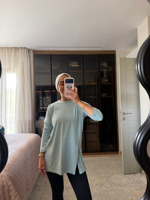 Easy To Do It Long Sleeve Tee in Light Teal