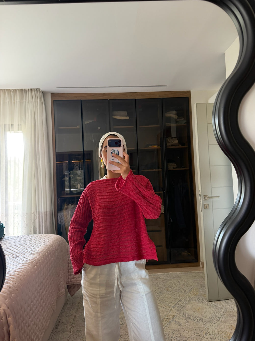 Boat Neck Crochet Top in Red