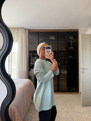 Easy To Do It Long Sleeve Tee in Light Teal