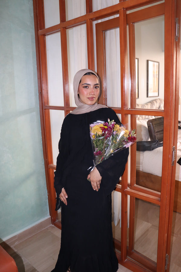 Ruffled Chiffon Dress in Black