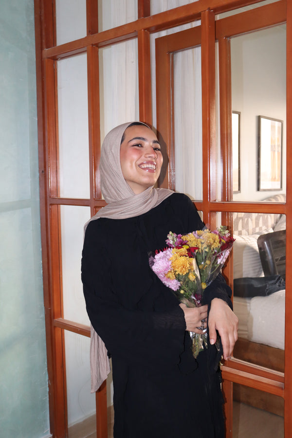 Ruffled Chiffon Dress in Black