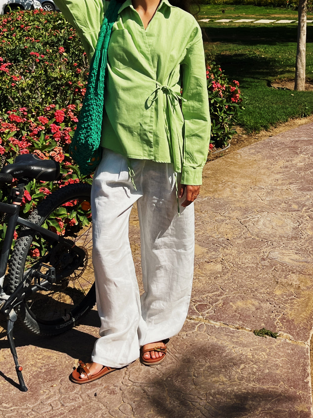 Tied Up Linen Shirt in Lime