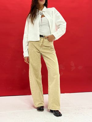 Wide Leg Denim Pants in Beige