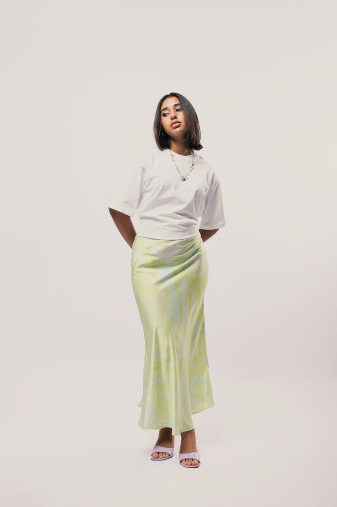 Lime Marble Satin Skirt