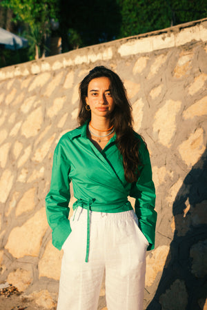Tied-to-You Cropped Shirt in Green