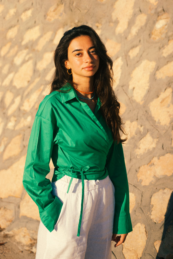 Tied-to-You Cropped Shirt in Green