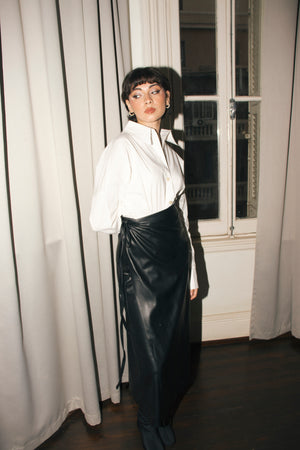 Starlight Leather Wrap Skirt in Black