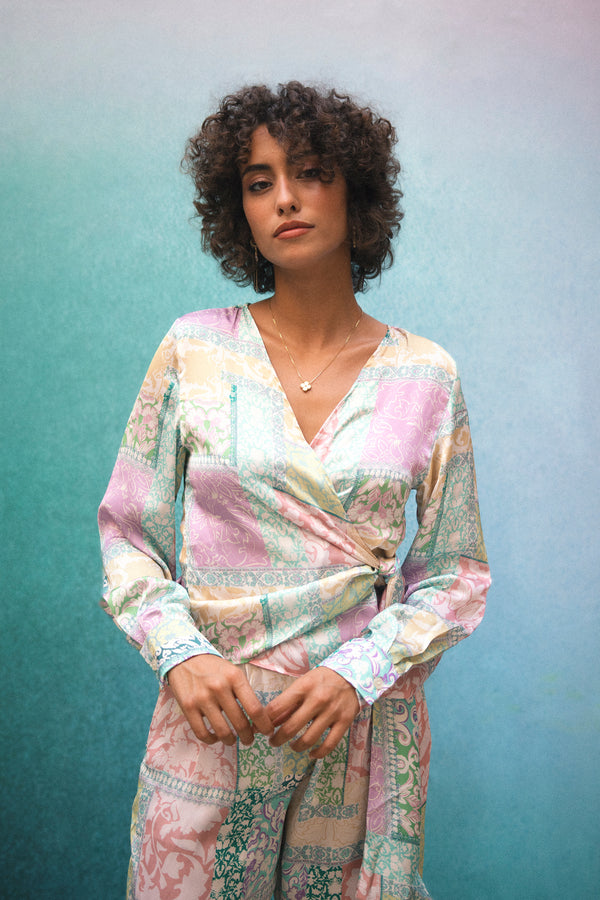 Patch Work Satin Top