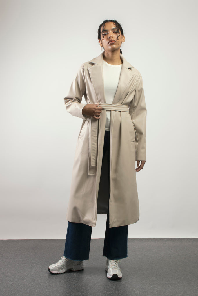 Backstage Leather Coat in Beige