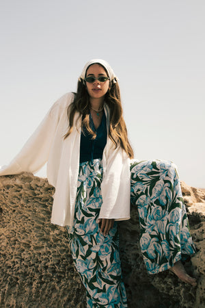 Raw-Hem Linen Kimono in White