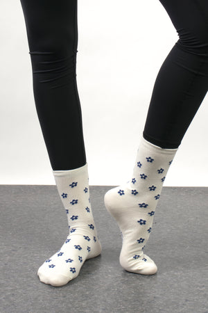 Secret Garden Crew Socks In Navy
