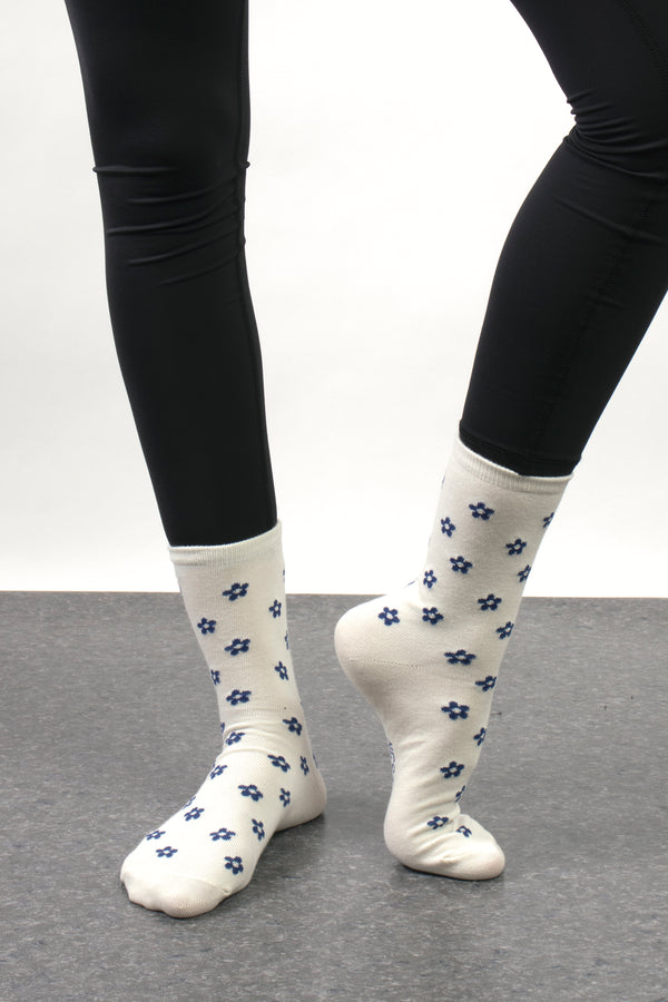 Secret Garden Crew Socks In Navy