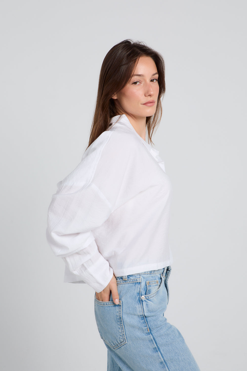 Just Like Me Cropped Shirt in Offwhite
