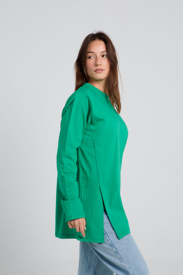 Easy To Do It Long Sleeve Tee in Green