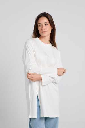 Easy To Do It Long Sleeve Tee Shirt in Off-White