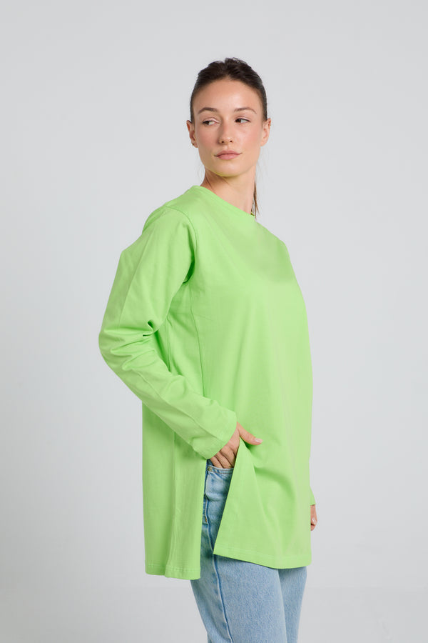 Easy To Do It Long Sleeve Tee in Lime