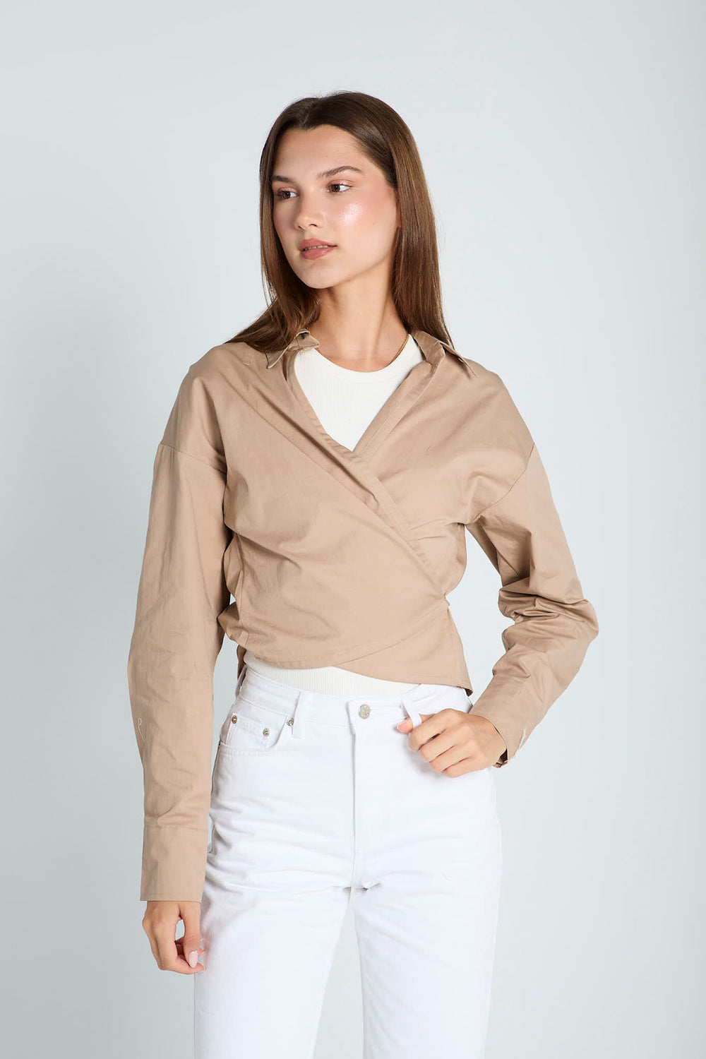 Tied-to-You Cropped Shirt in Beige