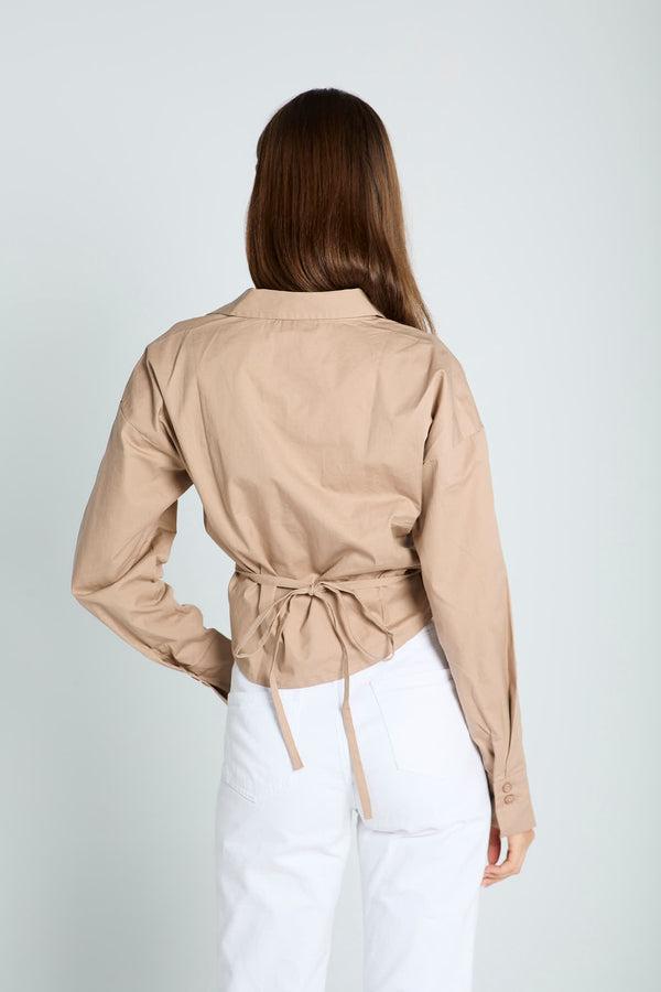 Tied-to-You Cropped Shirt in Beige