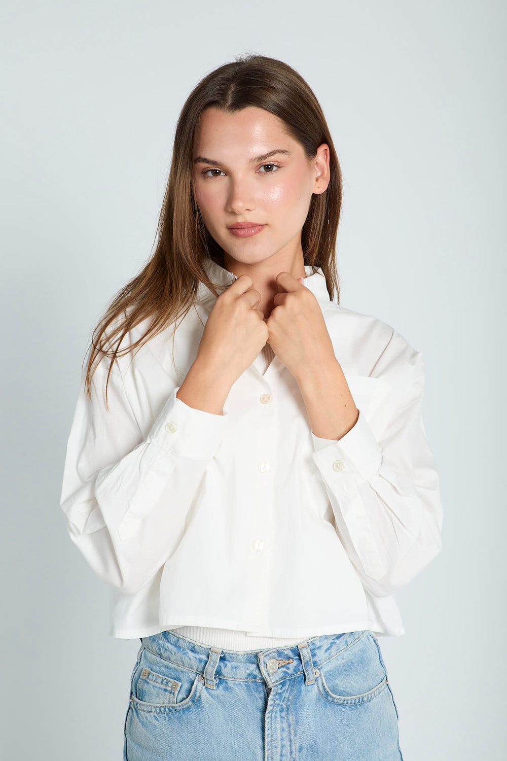 Cropped Poplin Shirt in White