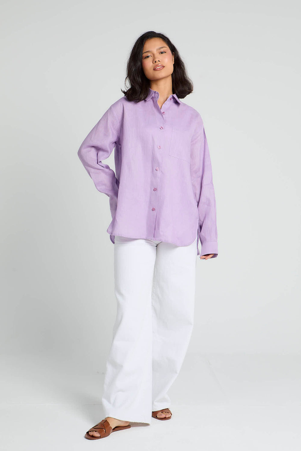 Oversized Linen Shirt in Lilac