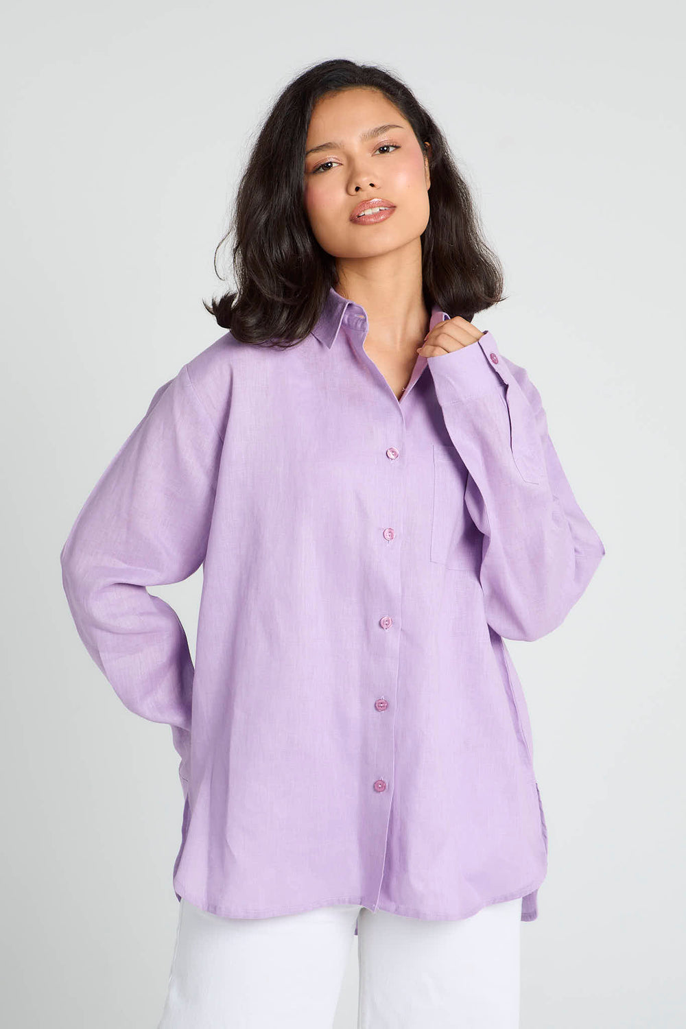 Oversized Linen Shirt in Lilac