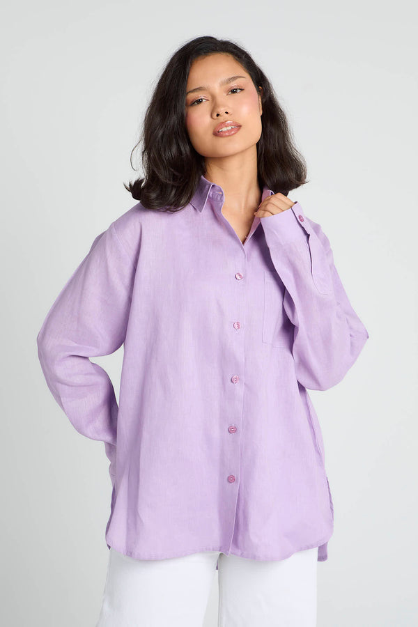 Oversized Linen Shirt in Lilac