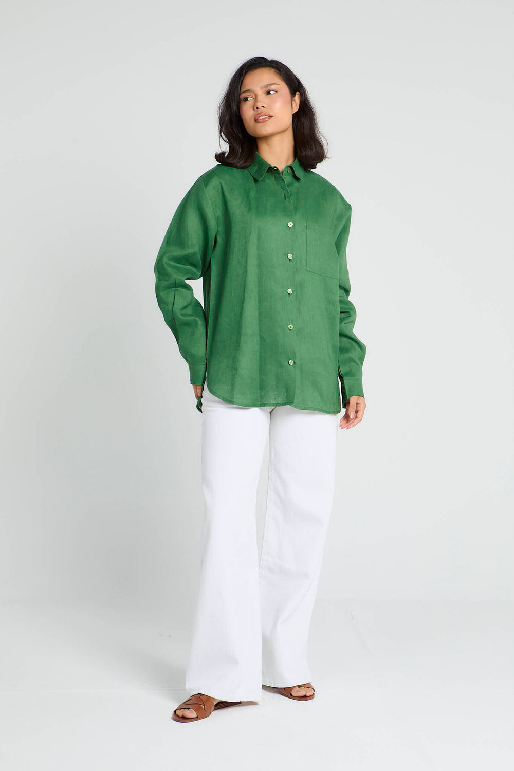 Oversized Linen Shirt in Green
