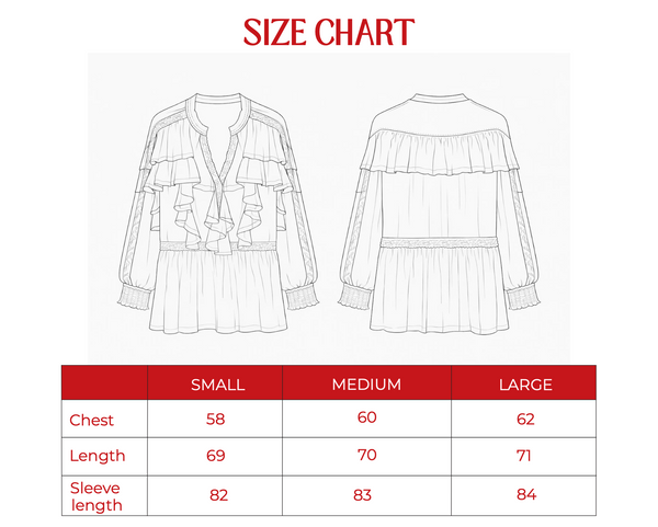 Chiffon Ruffled Blouse With Lace Trim In Beige