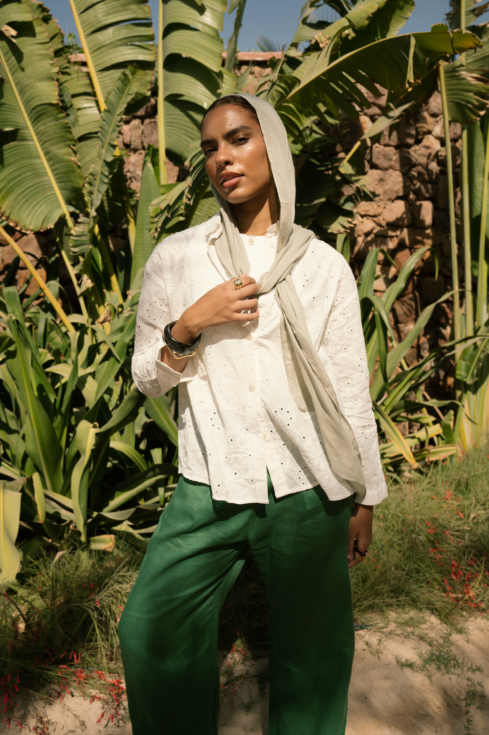 Voile Embroidered Shirt in Offwhite
