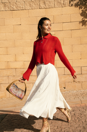 Pointelle Polo Shirt in Red