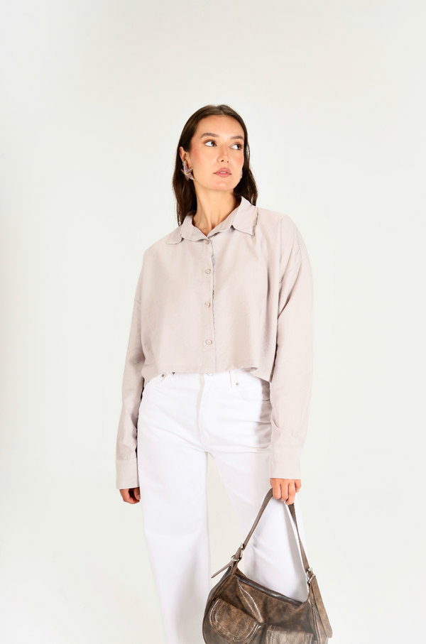 Just Like Me Cropped Shirt in Grey