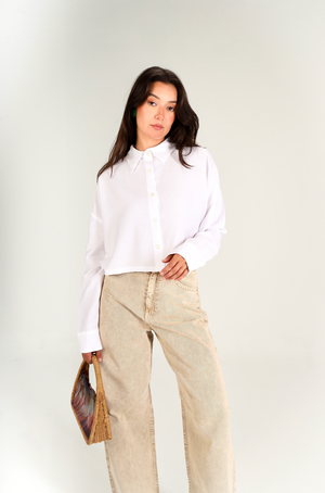 Just Like Me Cropped Shirt in Offwhite