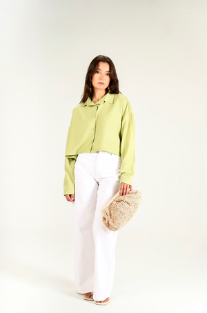 Just Like Me Cropped Shirt in Green