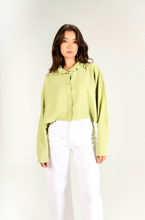 Just Like Me Cropped Shirt in Green