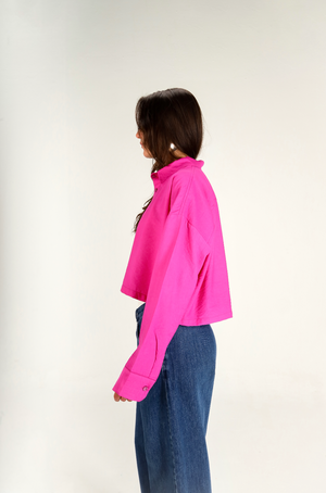 Just Like Me Cropped Shirt in Fuchsia