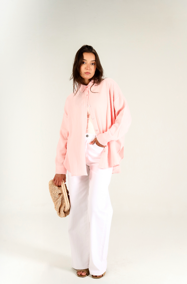 Cotton Muslin Shirt in Salmon