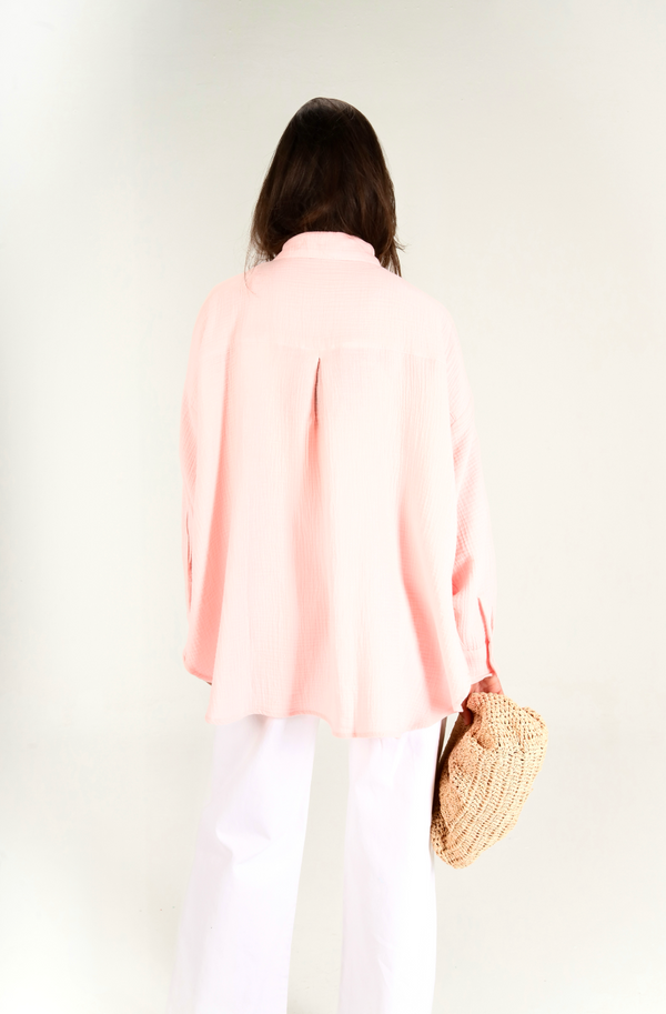 Cotton Muslin Shirt in Salmon