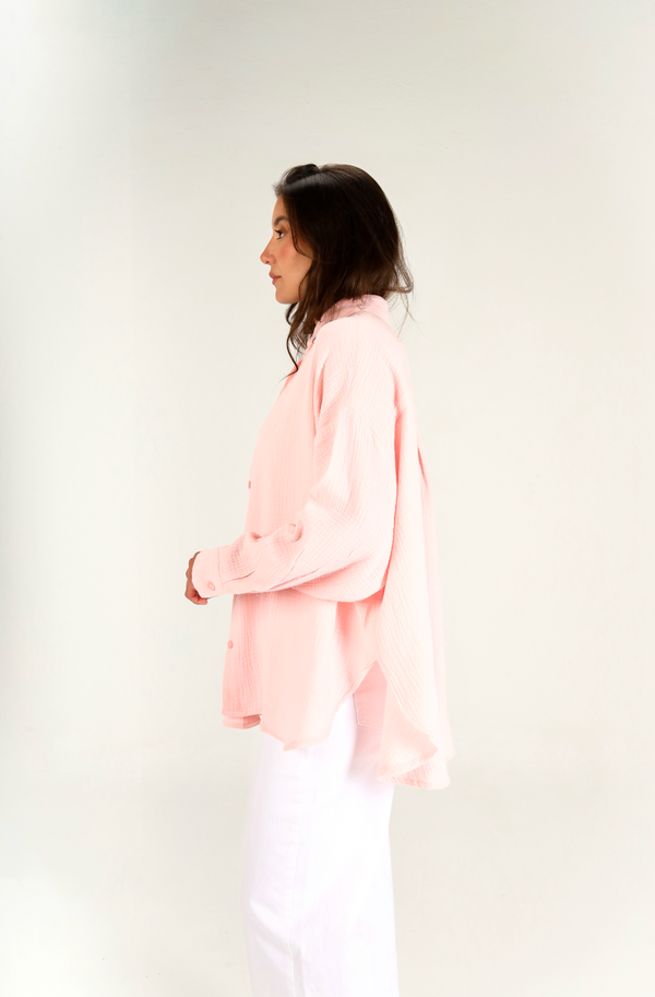 Cotton Muslin Shirt in Salmon
