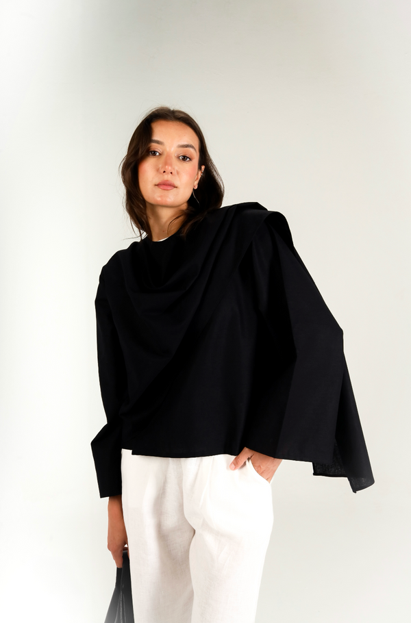 Linen Scarf Top in Black