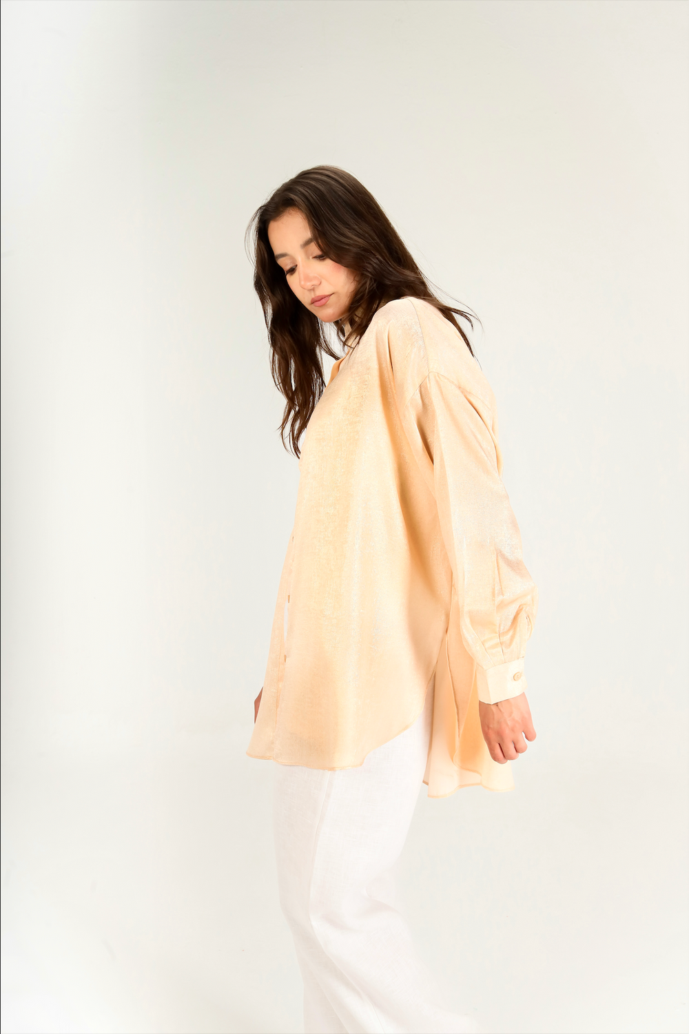 Oversized Shimmer Shirt in Peach