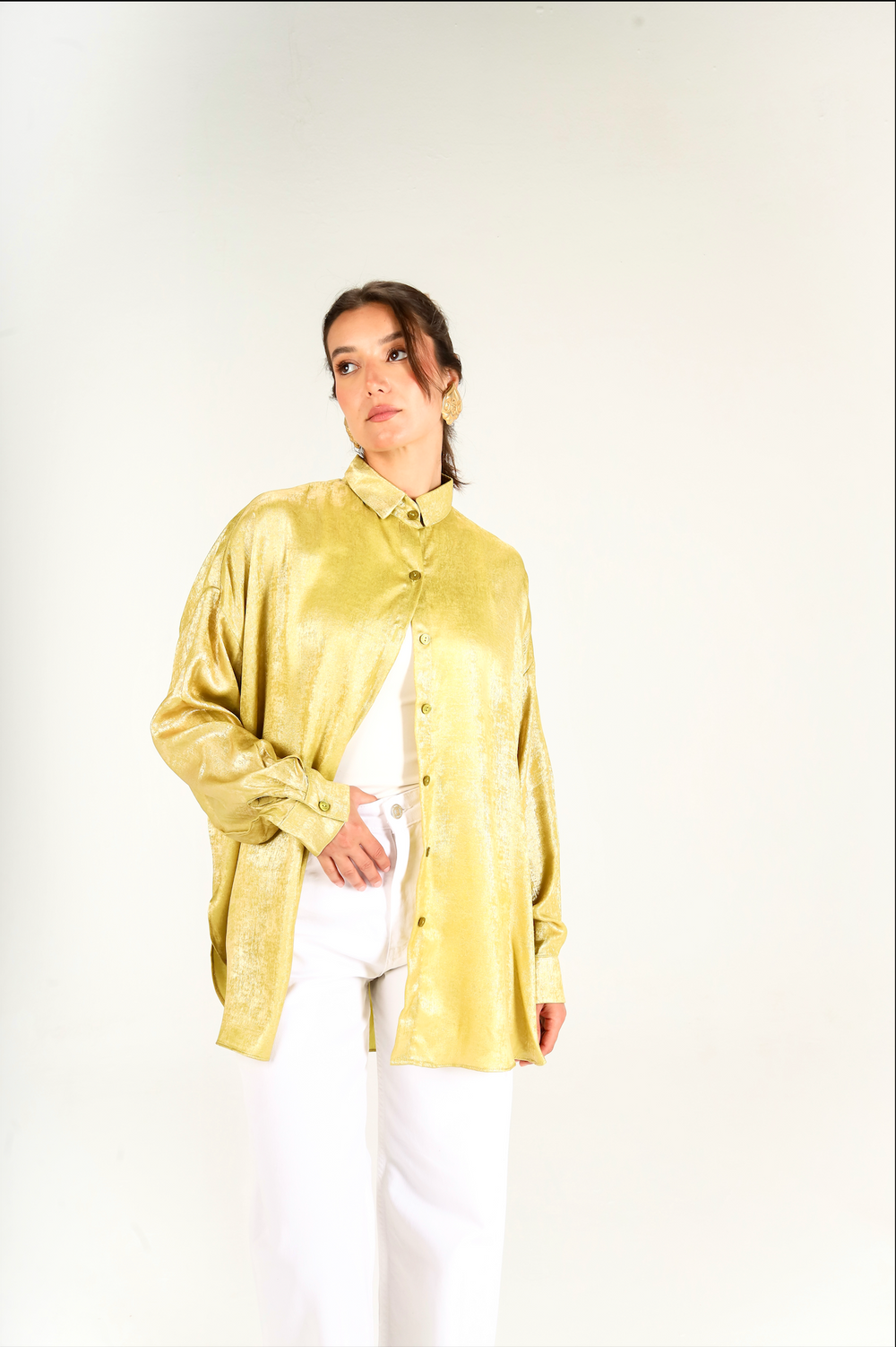 Oversized Shimmer Shirt in Lime