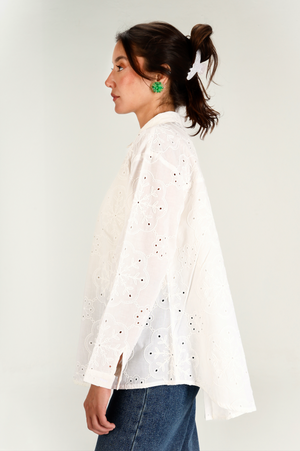 Voile Embroidered Shirt in Offwhite
